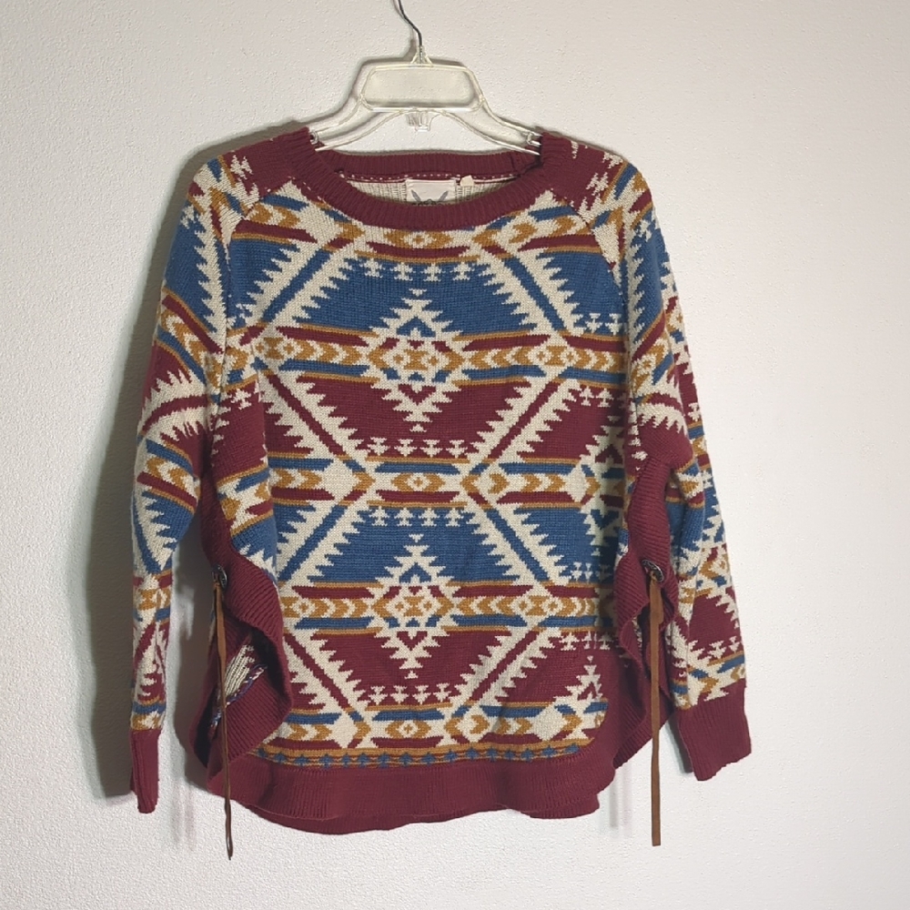 Cotton Rye Womens Sweater Aztec Southwestern Western Yellowstone Cowgirl Medium